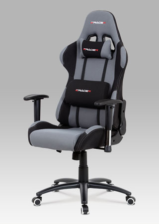 Autronic - Herní křeslo ERACER, potah šedá-černá látka, houpací mechanismus, opěrák 90°-180 - KA-F01 GREY
